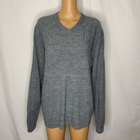 Weatherproof Grey V Neck Sweater Crosshatch Large Heathered Marled Knit Pullover - Picture 1 of 6